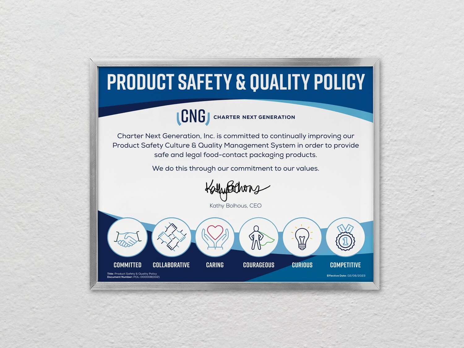 "Product Safety & Quality w/ Values" Poster (2 Sizes - Framed or Unframed)