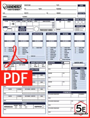 DarkEnergy Character Sheet 1st Edition PDF
