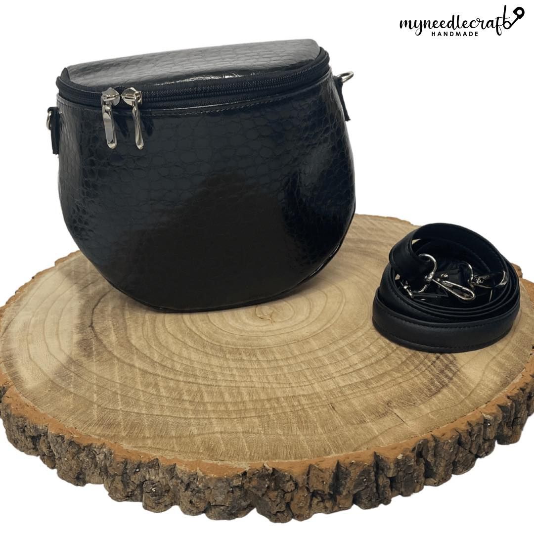 Elegant Handmade Black Croc-Embossed Shoulder Bag