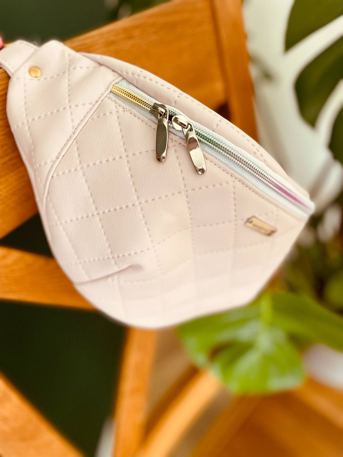 Large Embossed Powder Pink Fanny Pack – Handmade with Floral Lining &amp; Rainbow Zipper