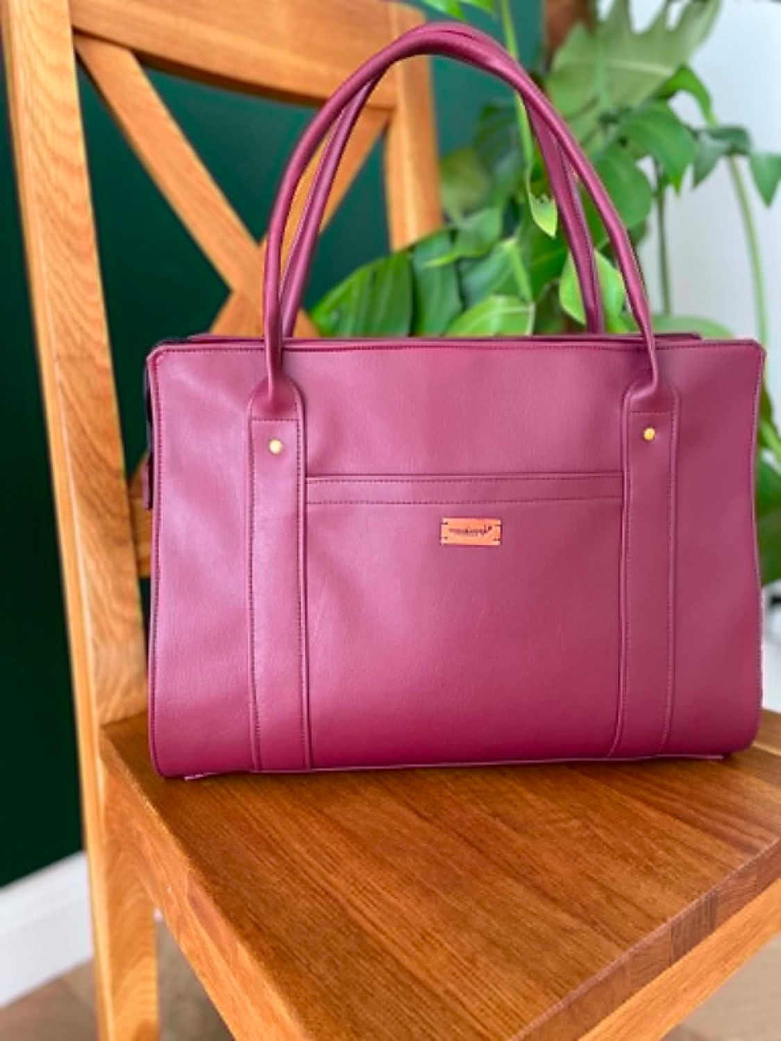 Burgundy Faux Leather Everyday Tote Bag with Zip Closure