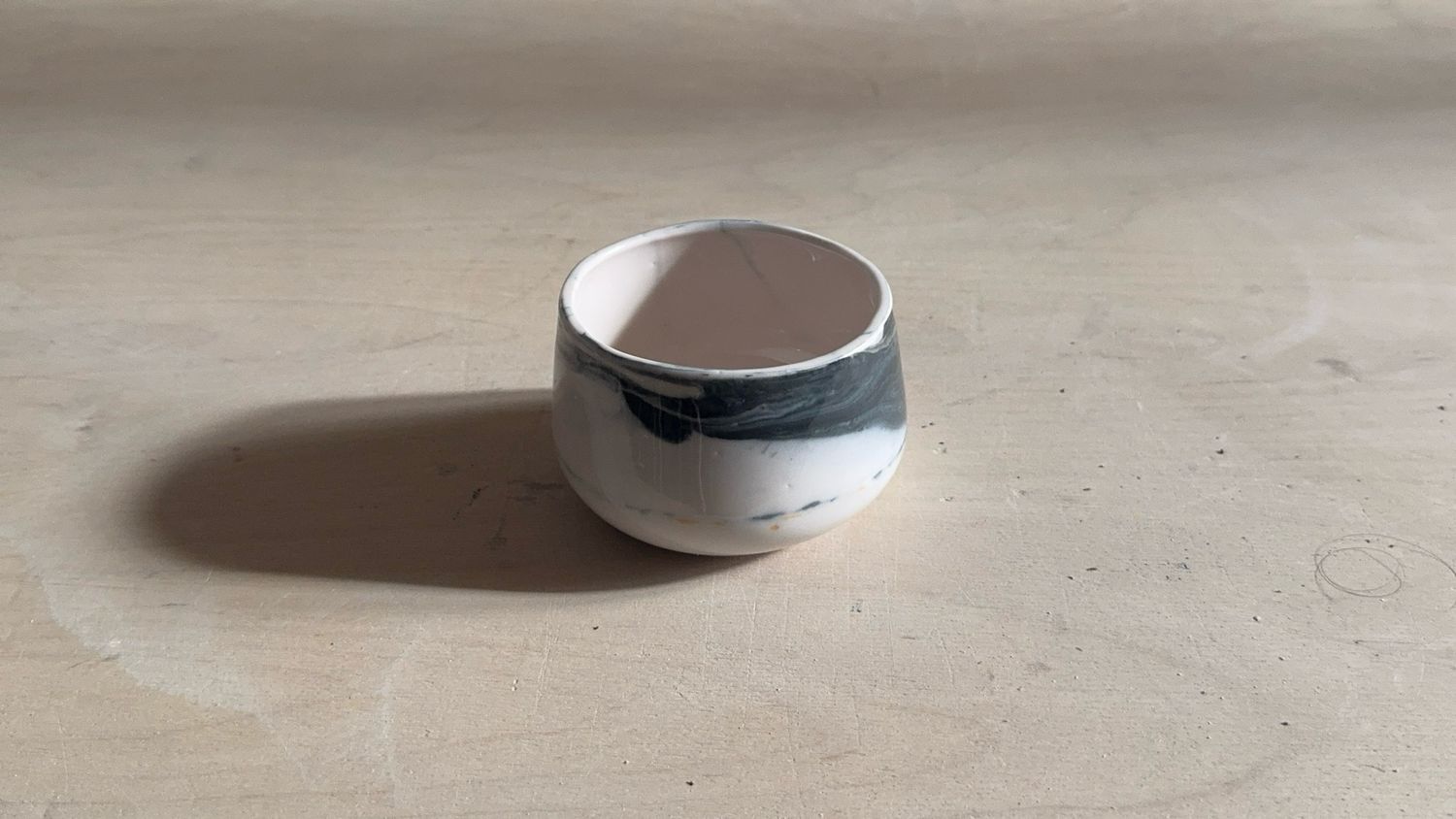 Porcelain Nerikomi Cup Low — Black &amp; White