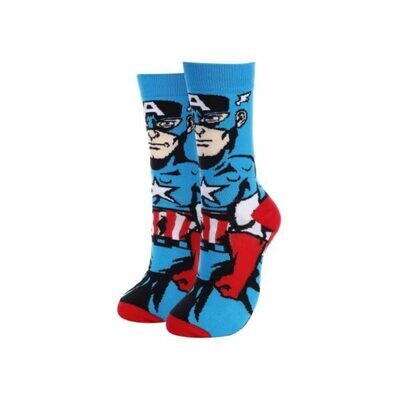 "Set of Captain America-themed socks featuring iconic shield designs."
