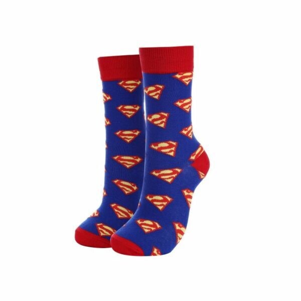 "Superman-themed socks set featuring bold colors and iconic logo."
