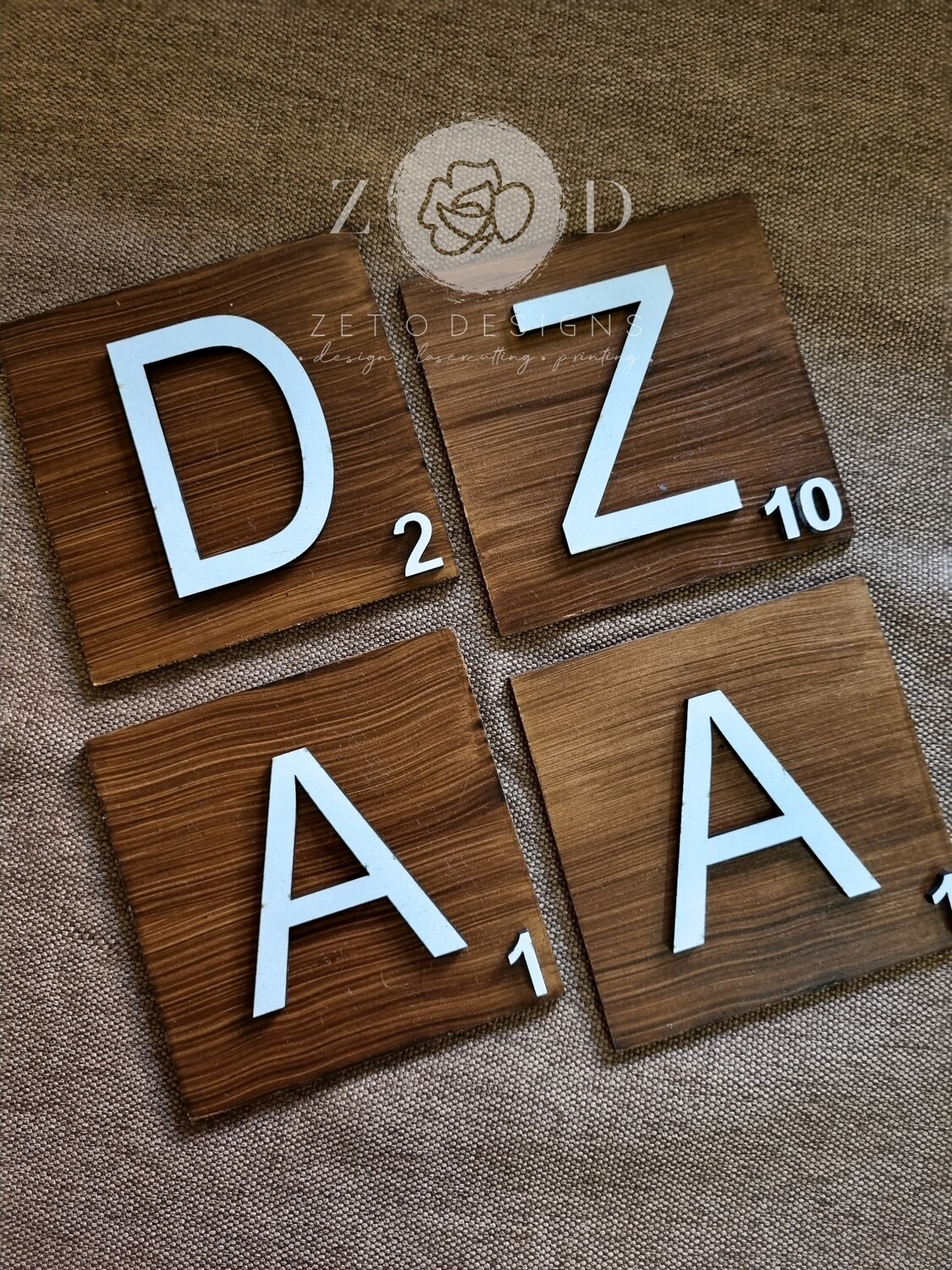 Scrabble Letter Block - White on Wood
