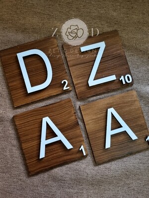 Scrabble Letter Block - White on Wood
