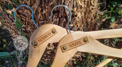 Wooden Hanger- Custom Leather name tag
wedding
groomsmen
braid
engraving