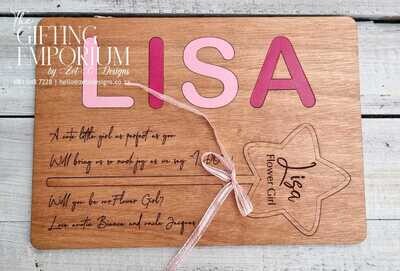Flower Girl Wand with custom wood engraving, perfect for adding a personalized touch to your wedding