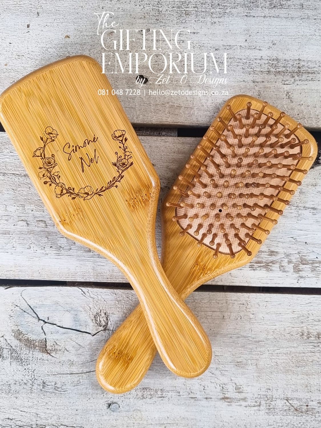 Bamboo hairbrush with custom engraving