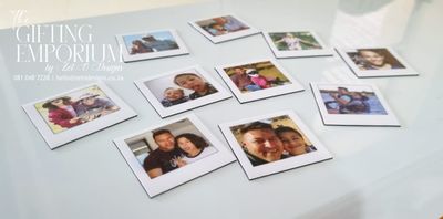 Set of 10 Polaroid design fridge magnets, each 4.5cm x 4.5cm, perfect for displaying photos or memories