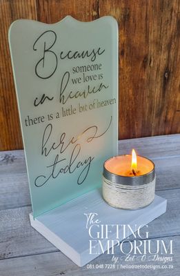 Eternal Flame Heaven Memory Candle Sign, a beautifully designed tribute for loved ones, featuring personalized engraving