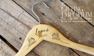 Wooden Hanger - Protea Motif - Include Custom Name Engraving