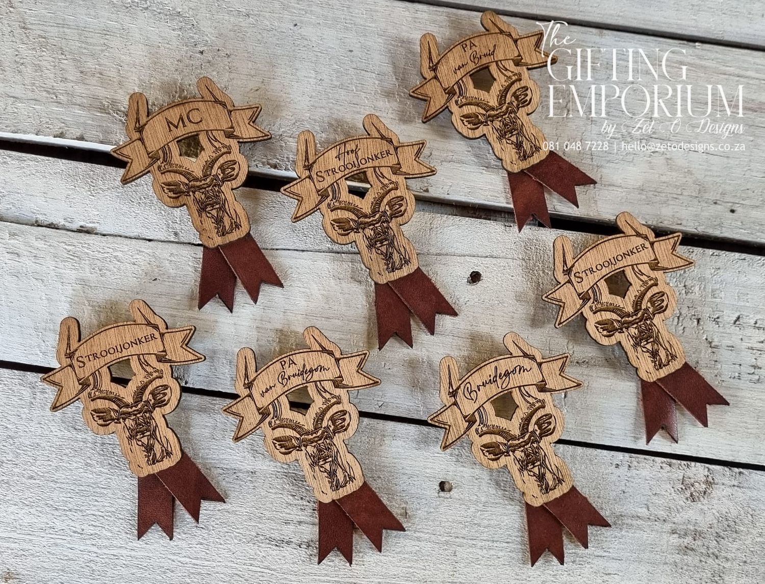 Buck Motif Boutonniere Badges on MDF Wood