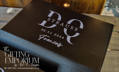 Custom Black Cardboard Groomsman Gift Box Combo Custom black cardboard groomsman gift box combo with pocket knife, engraved flask, and wooden bottle opener