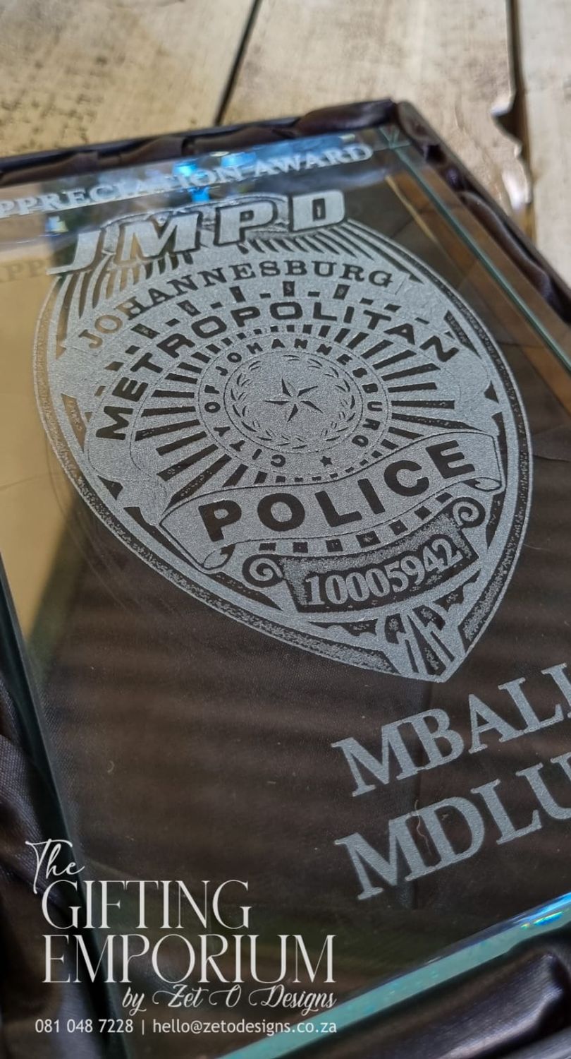 Custom Engraving on Glass Award 