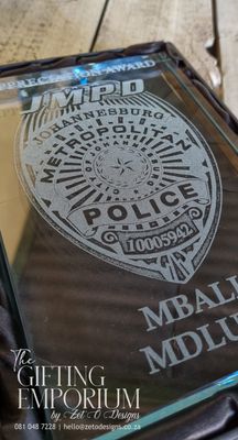 Custom Engraving on Glass Award 
