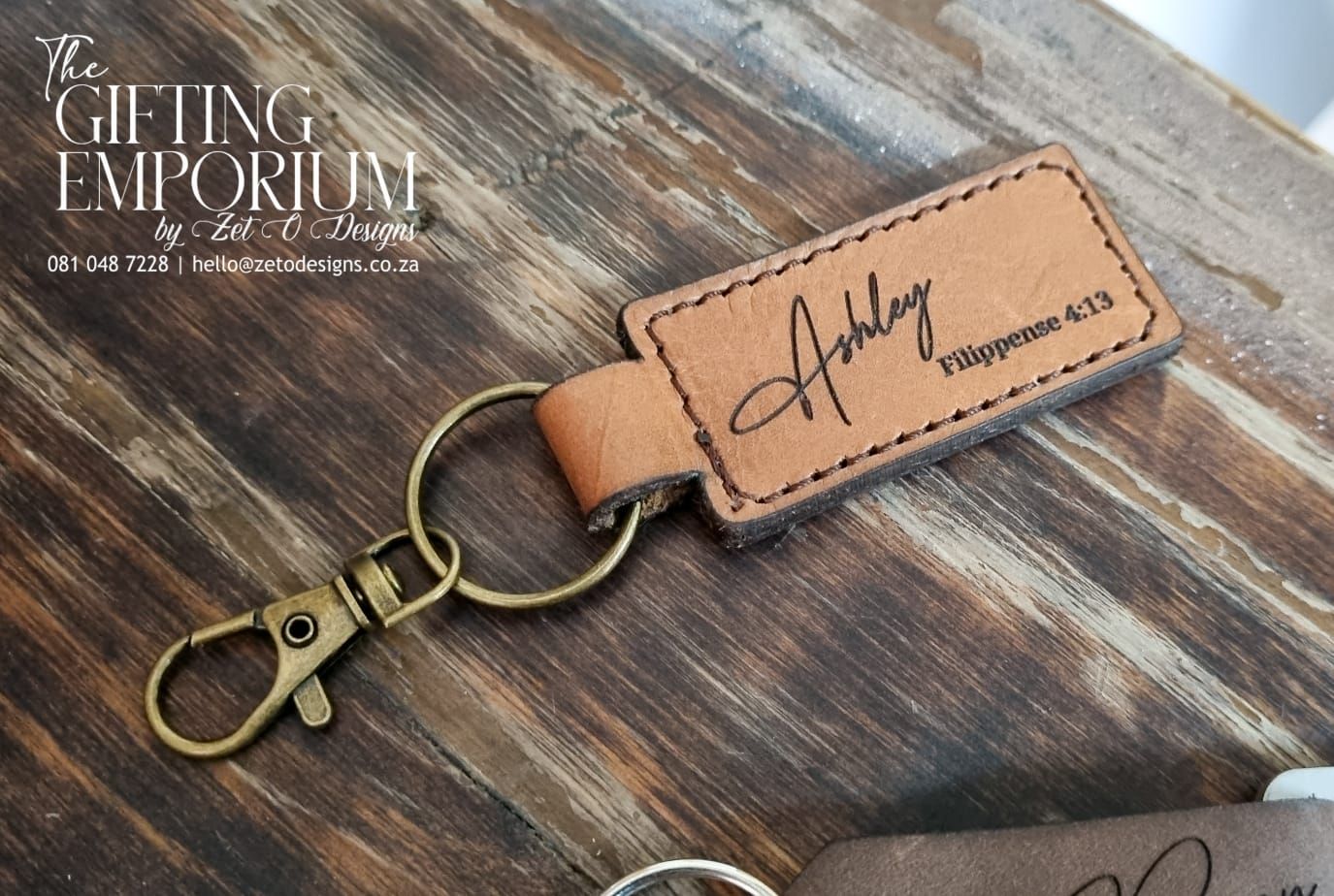 Perfect Stitched Keyring on Genuine Top Full Grain Leather, including custom laser engraving - Perfect for Wedding Favors & Corporate Gifts.