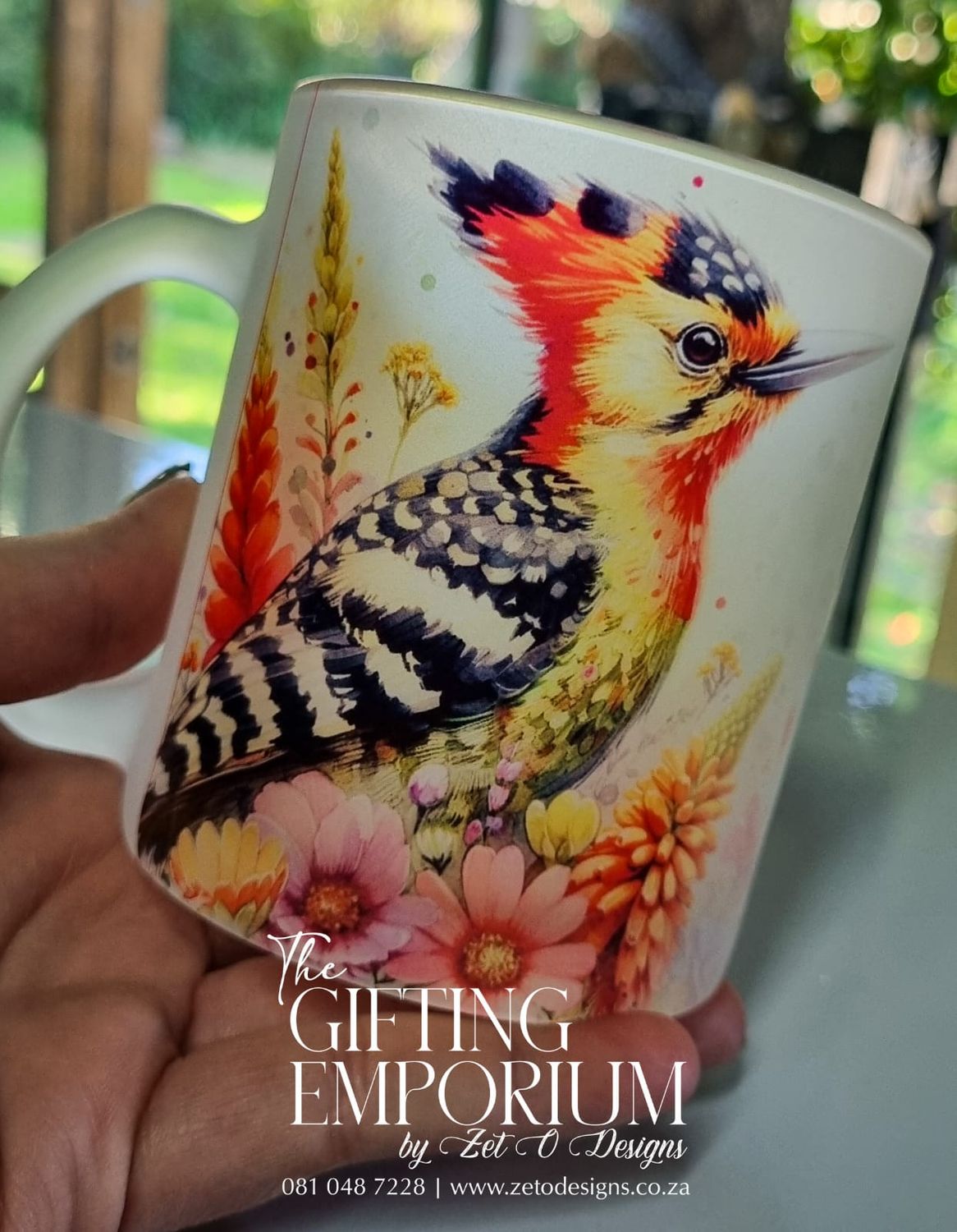 Frosted glass cup with colorful floral sublimation design