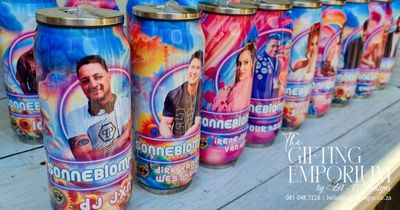 Stainless steel can tumbler with a custom sublimation print design, featuring a vibrant, full-color graphic wrap around body