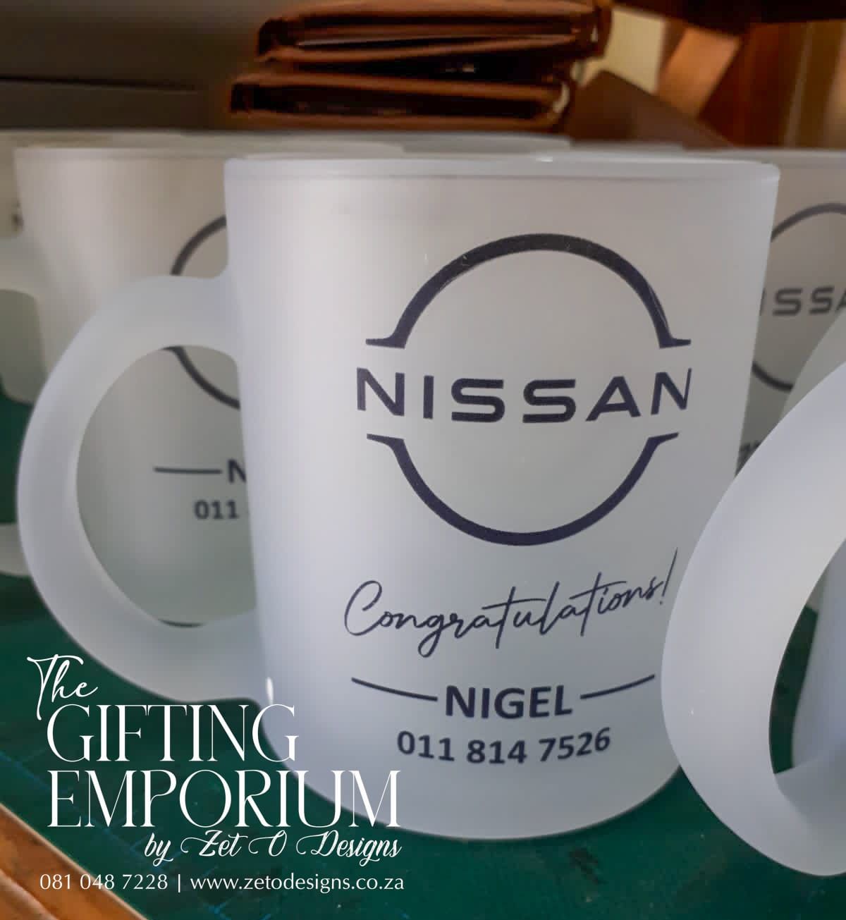 Frosted glass mug with subtle matte finish and custom-engraved logo, ideal for sophisticated corporate gifting and branding