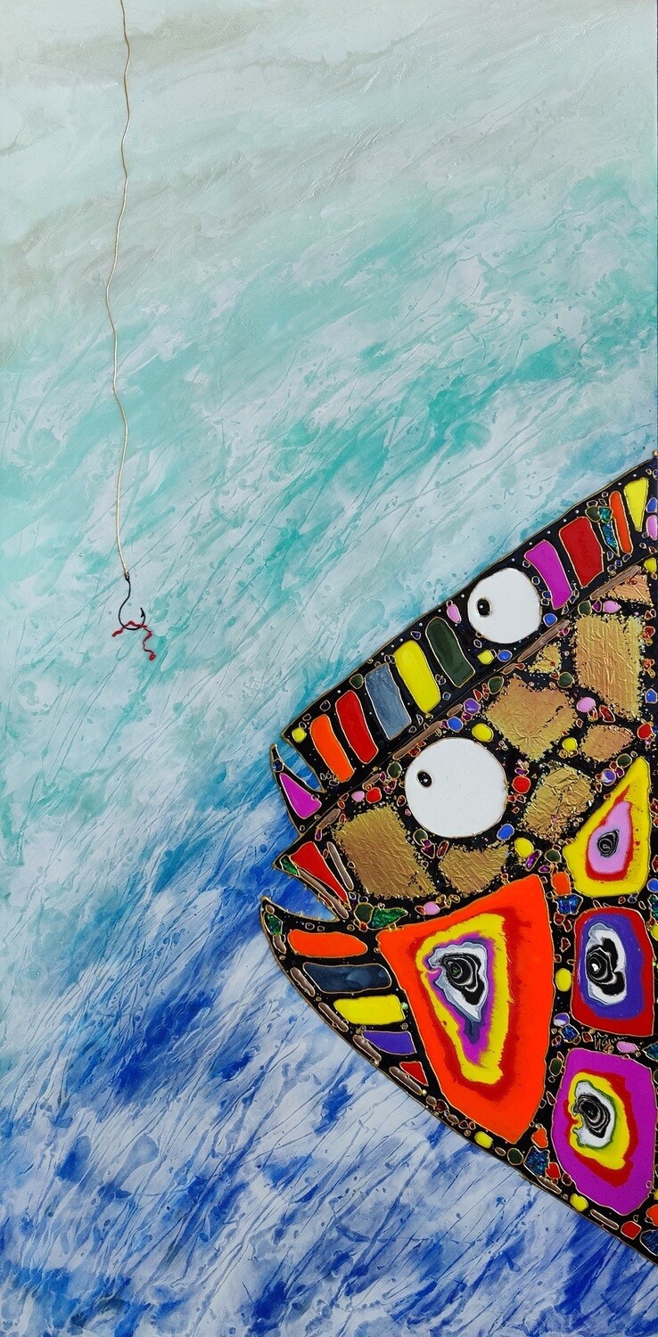 Mixed media painting "BAIT" by LIQUID MOSAIC