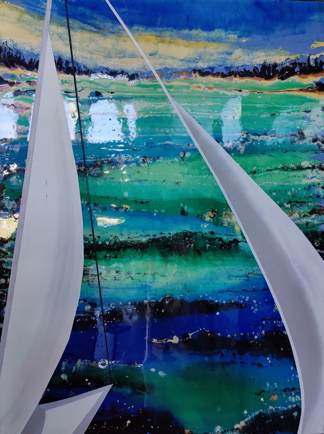 Mixed media original painting "DOWNWIND" by LIQUID MOSAIC