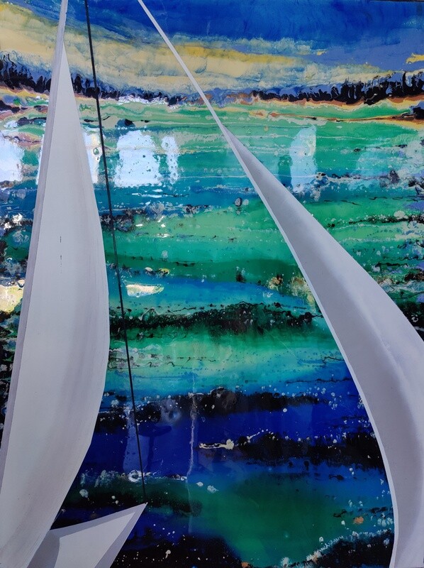 Mixed media original painting &quot;DOWNWIND&quot; by LIQUID MOSAIC