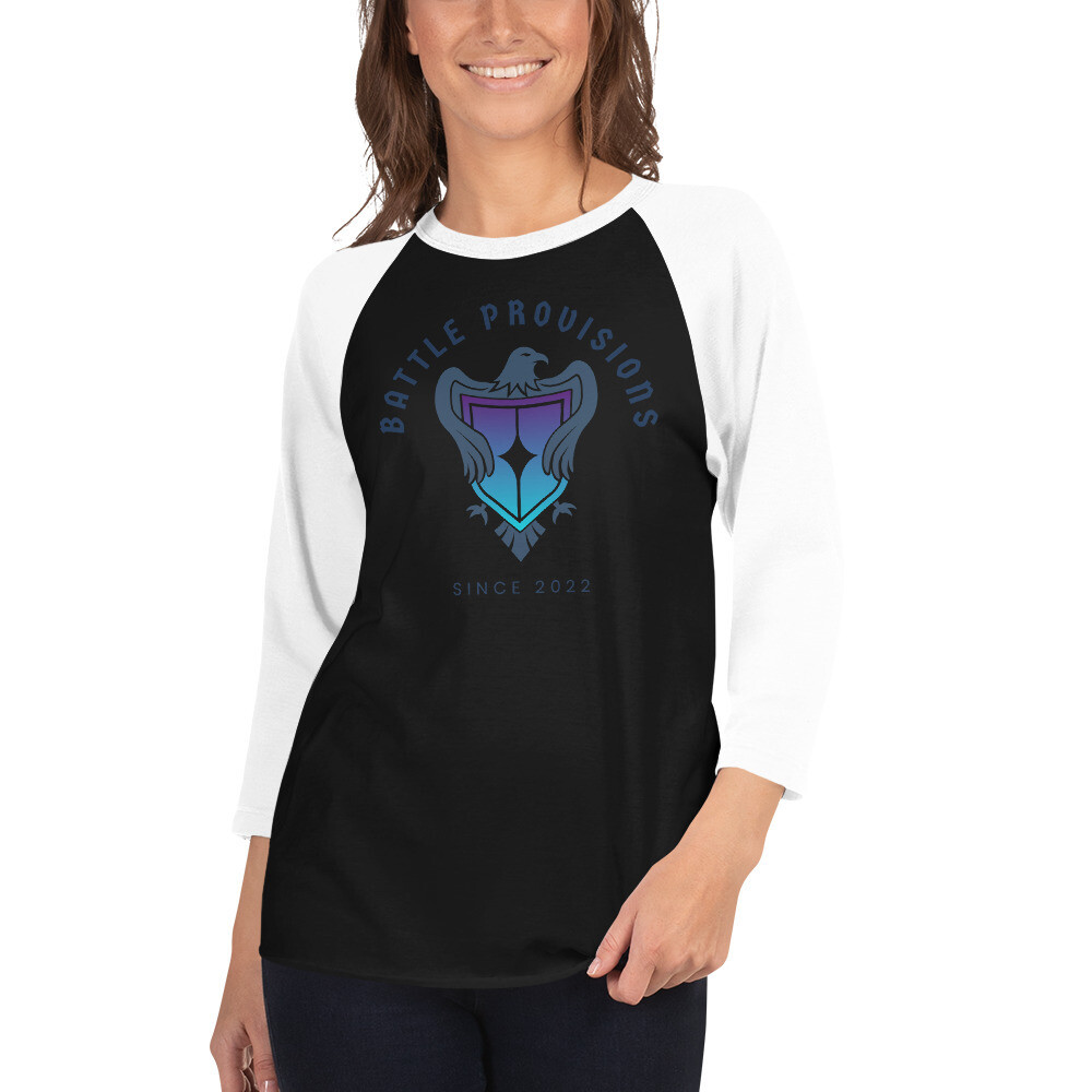 3/4 sleeve raglan shirt, Color: Black/White, Size: XS