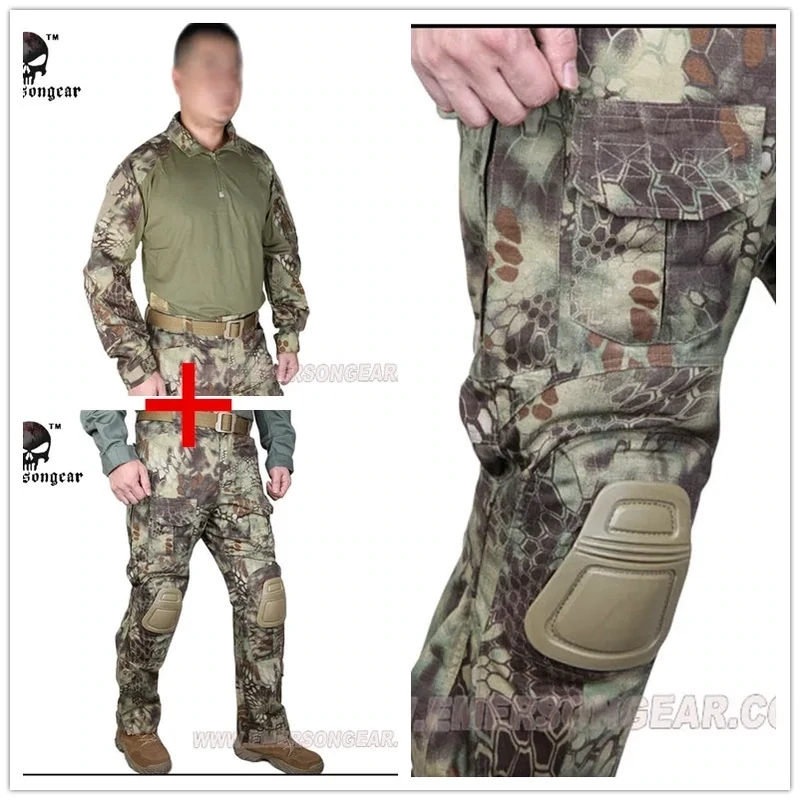 EMERSON Kryptek Mandrake G3 Combat shirt / pant Set  30x32 pant Small Reg. shirt w/ Knee &amp; Elbow pads