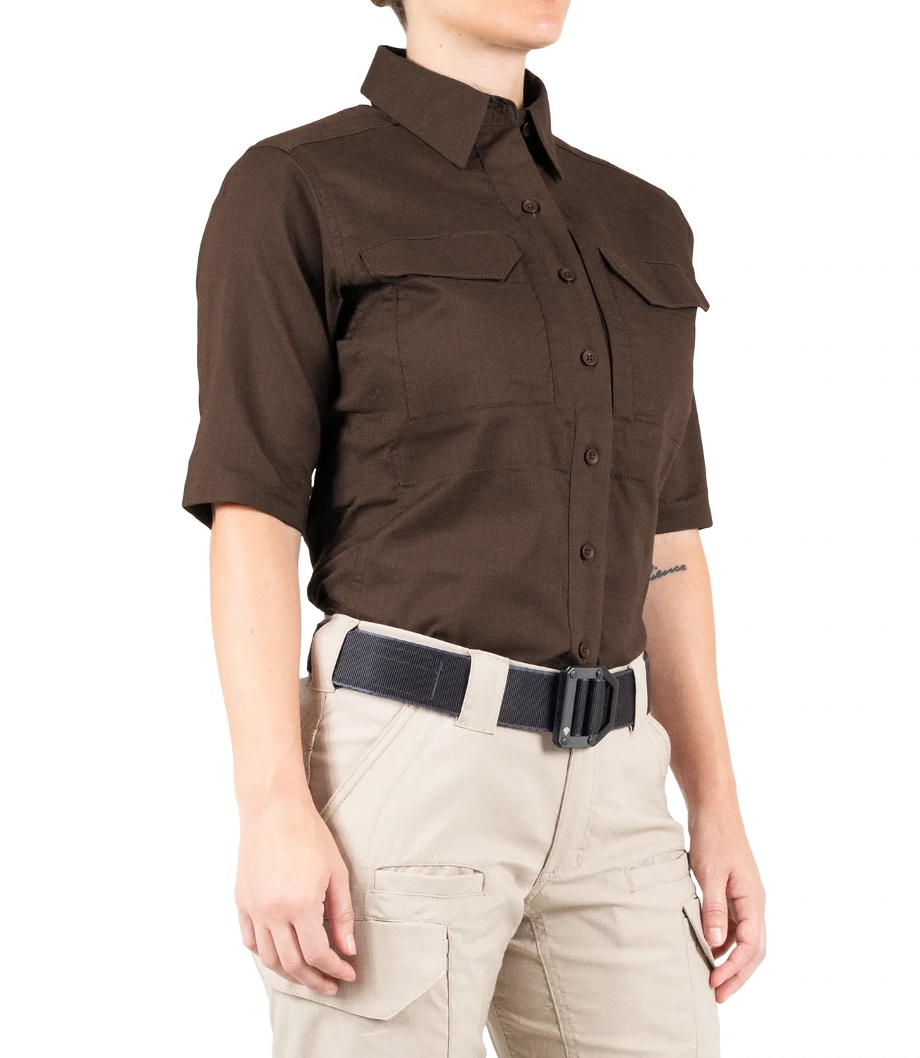 FIRST TACTICAL WOMEN&#39;S V2 TACTICAL SHORT SLEEVE SHIRT - BROWN    MEDIUM