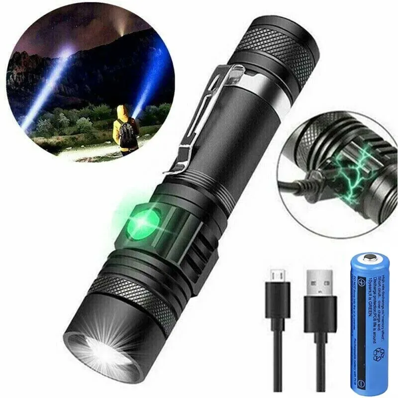 Super Bright LED Tactical Flashlight Zoomable Rechargeable