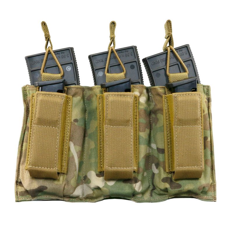 T.A.G. Molle Triple Shingle and Pistol Magazine Pouch for Military Law Enforcement - MULTICAM - w/ black bungee