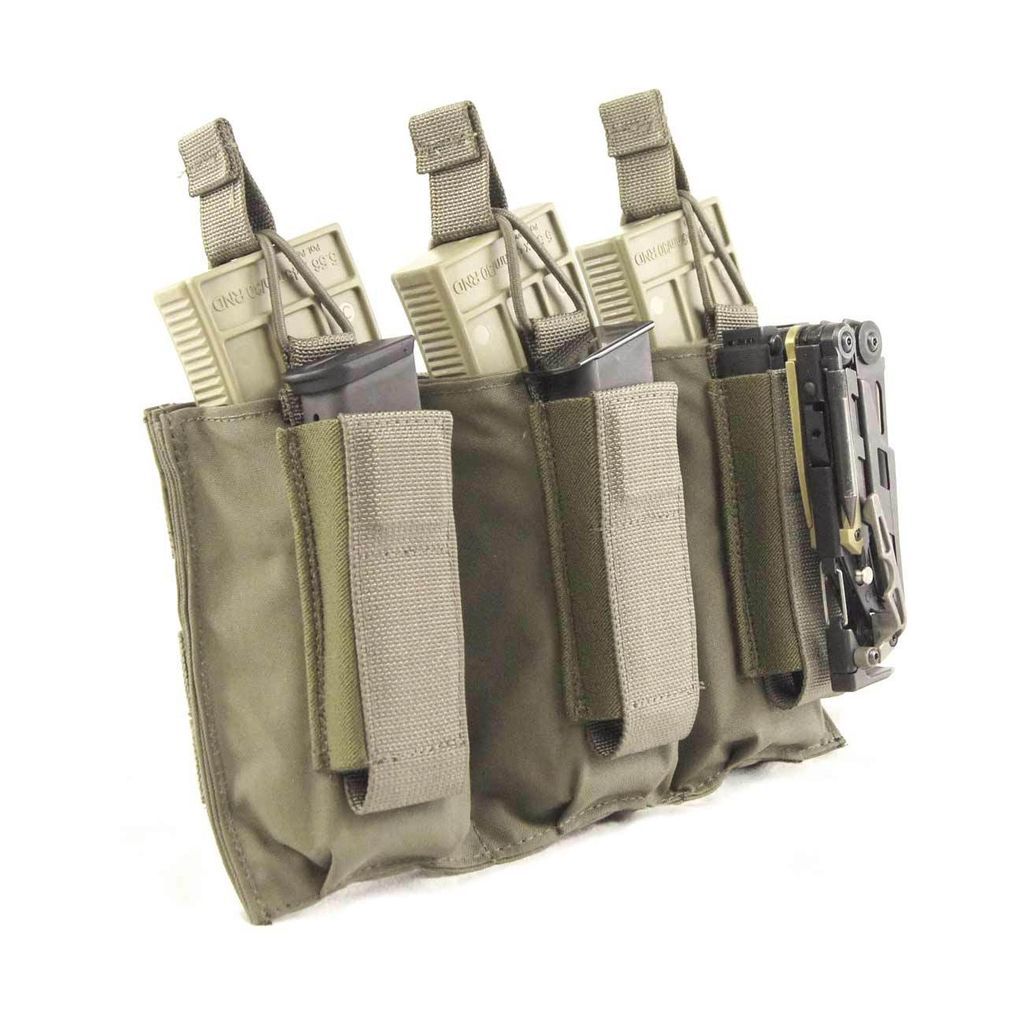 T.A.G. Molle Triple Shingle and Pistol Magazine Pouch for Military Law Enforcement - RANGER GREEN -      black bungee