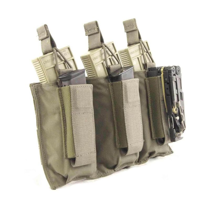 T.A.G. Molle Triple Shingle and Pistol Magazine Pouch for Military Law Enforcement - RANGER GREEN -      black bungee