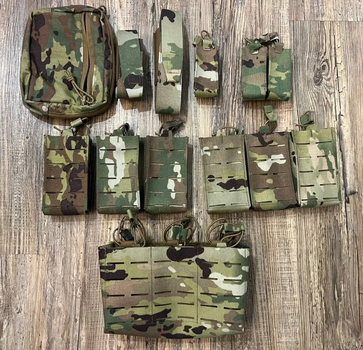 T3 Gear™ Tactical Multicam MOLLE Pouch Lot Of 9 Single To 6 Pouch Accessory Etc
