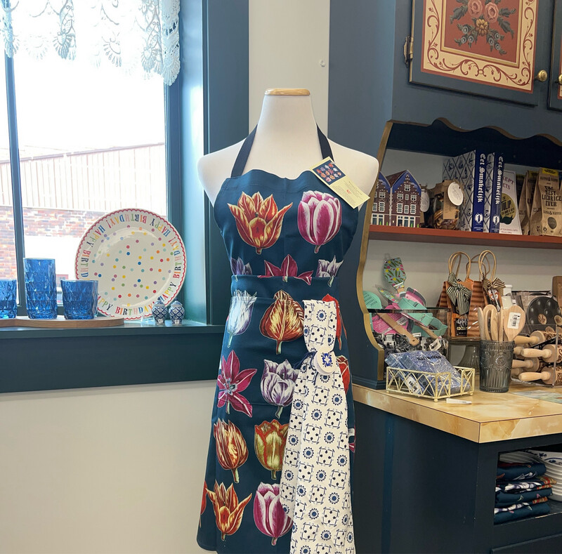 •APRON• Antique Navy Tulips Floral