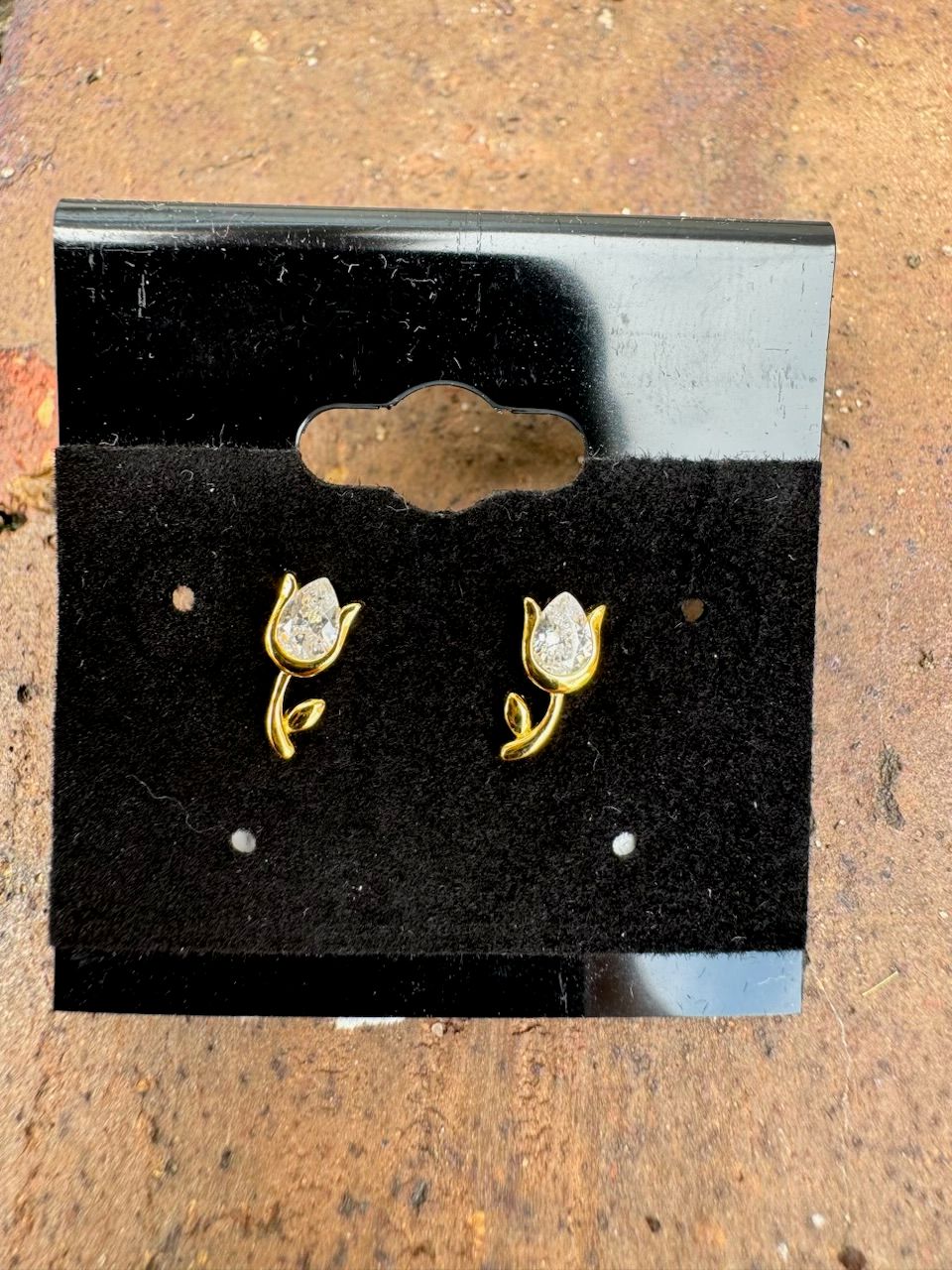 •EARRINGS• Gold Dainty Crystal Tulips
