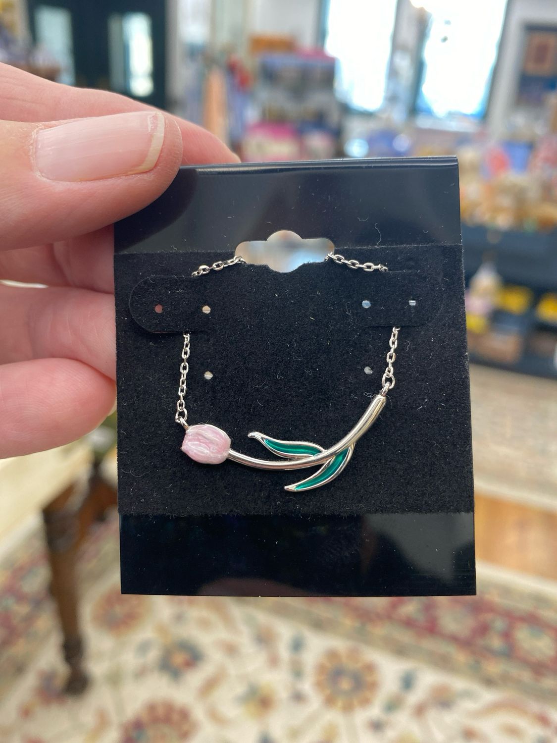 •NECKLACE• Tulip Horizontal Enamel Pink