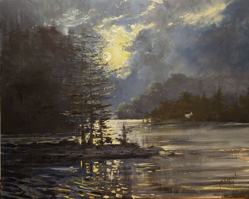 FREE "MOONLIT LAKE"  5X7 5x7 signed print. (shipping cost $5.90)