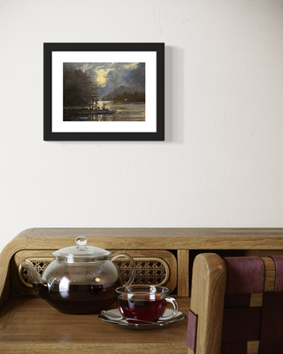 "MOONLIT LAKE" 5x7 Signed and Framed Open Edition Print  Free Shipping