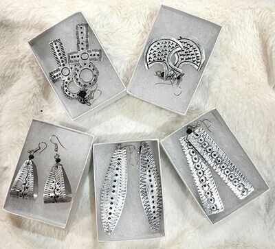 Aluminum hand Stamped Silver Earrings