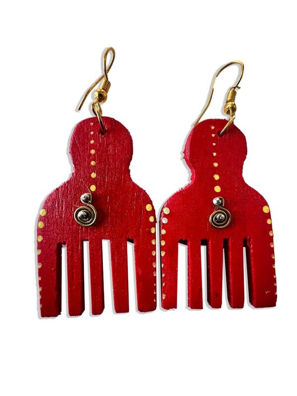 Wooden Afro Pick Comb Earrings