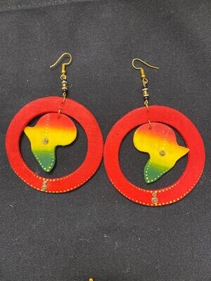 Map of Africa Wooden Earring - Rasta Map of Africa Wooden Earring - Rasta