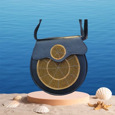 Round Crossbody Leather Beaded Bag - Zuri Round Crossbody Leather Beaded Bag - Zuri