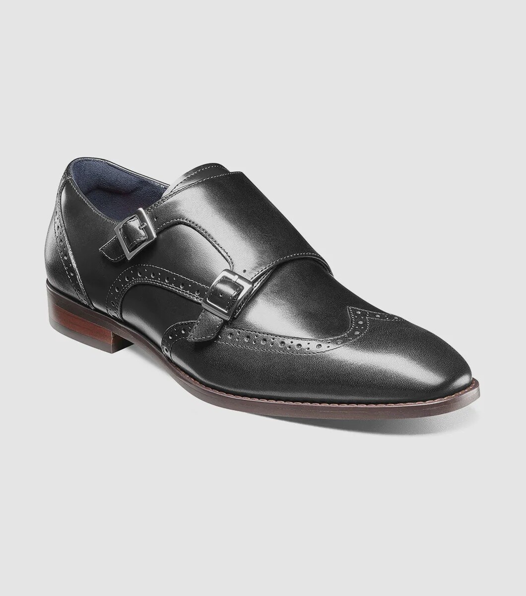 Karson Wingtip Double Monk Strap Black