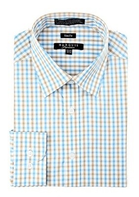 Marquis Signature Tattersall Slim Fit Khaki Plaid