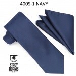 Stock Colors - Solid Tie &amp; Hanky Set 400S, Color: 01-NAVY