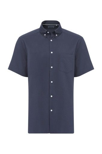NAVY POPCORN SEERSUCKER DOBBY SHORT SLEEVE SHIRT