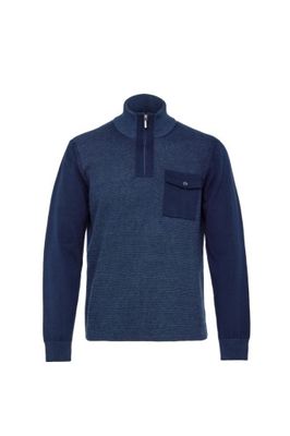 Navy Quarter‑Zip Waffle Raglan Sweater