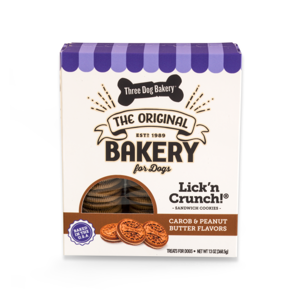 Three Dog Bakery Lick&#39;n Crunch Cookies Carob&amp;PntButter 13 oz